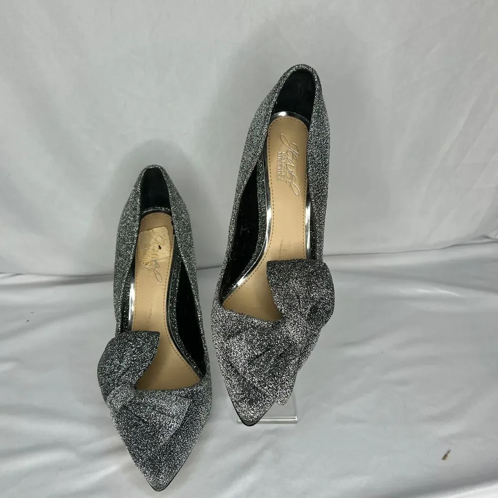 Jewel Badgley Mischka Pumps Womens 5.5‎ Silver Glitter Rhinestone Bow Stiletto